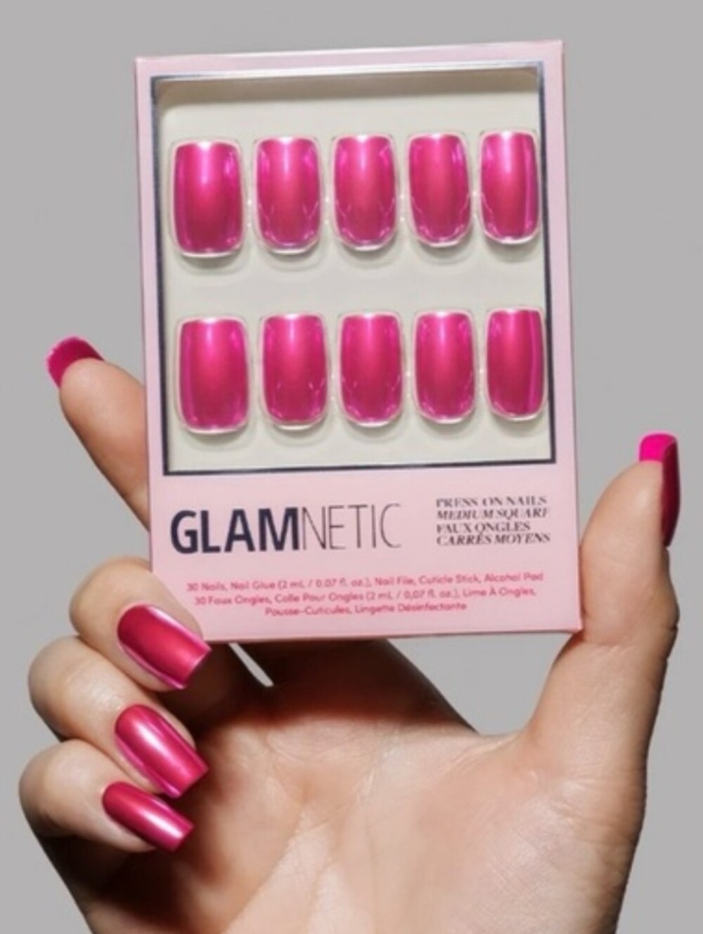Glamnetic Press-On Nails - Medium Square in Pink Alloy